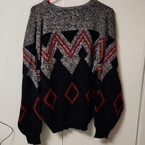 Vintage Gitano mens large grey diamond pattern sweater leather patch western y2k - Picture 7 of 16